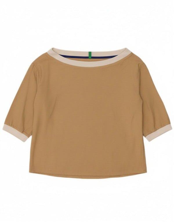 Camicetta oversize da donna Benetton con maniche a 3/4 UK 6 XS Beige Viscosa