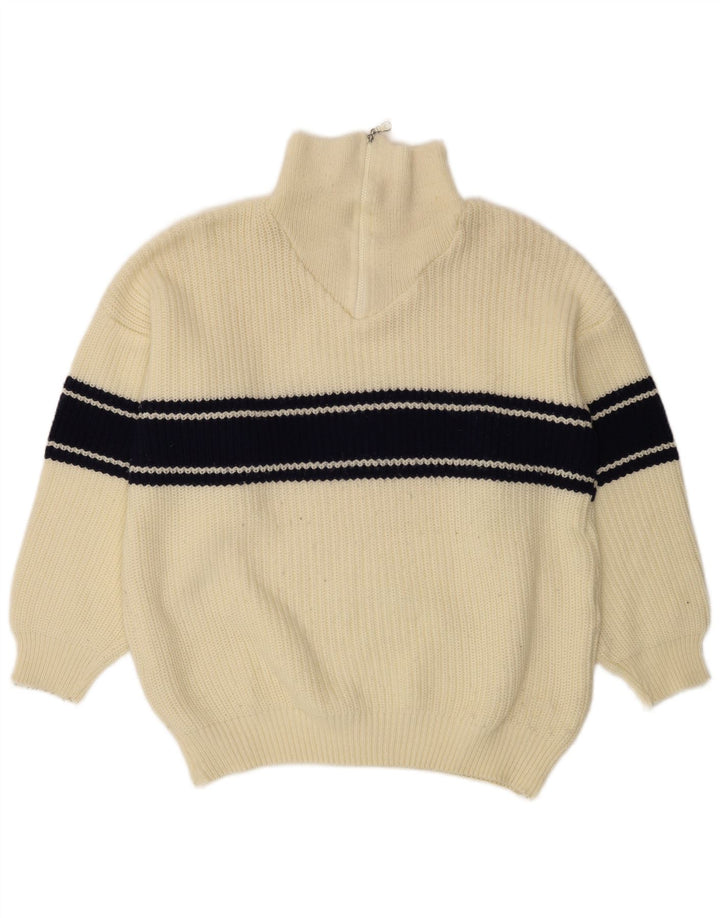 Maglione ideale da uomo con collo con zip, grande color block bianco sporco