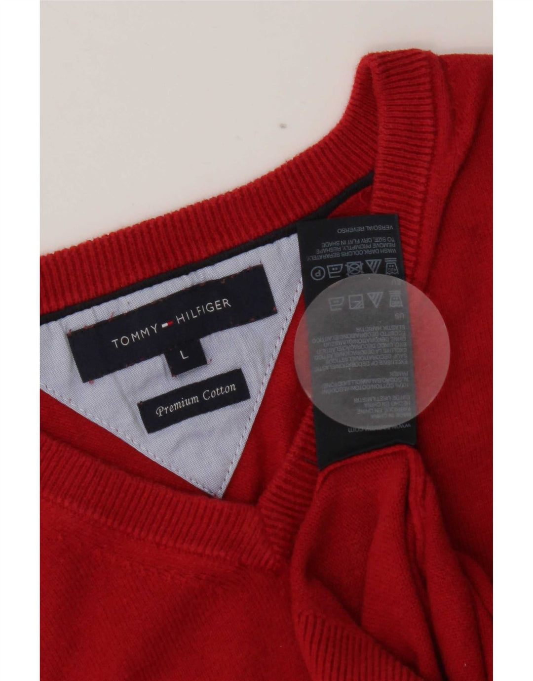 Maglione maglione con scollo a V da uomo Tommy Hilfiger grande cotone rosso