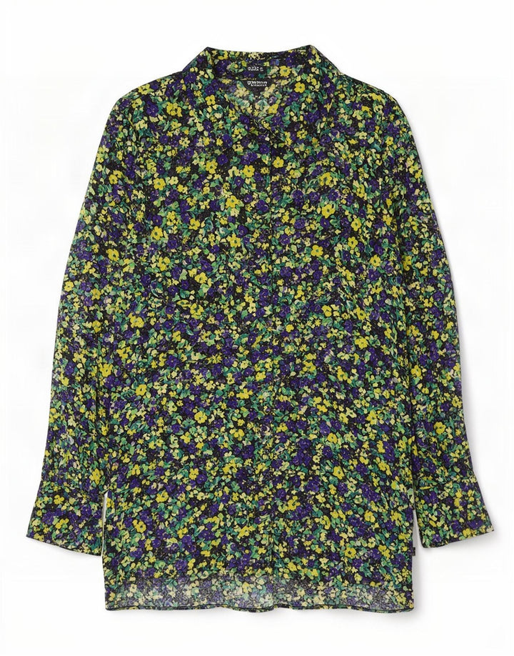 Camicia Zara da donna camicetta UK 10 piccola viscosa floreale multicolore