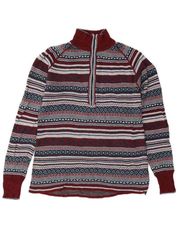 Eddie Bauer maglione da donna con collo con zip da donna UK 10 piccolo Fair Isle bordeaux