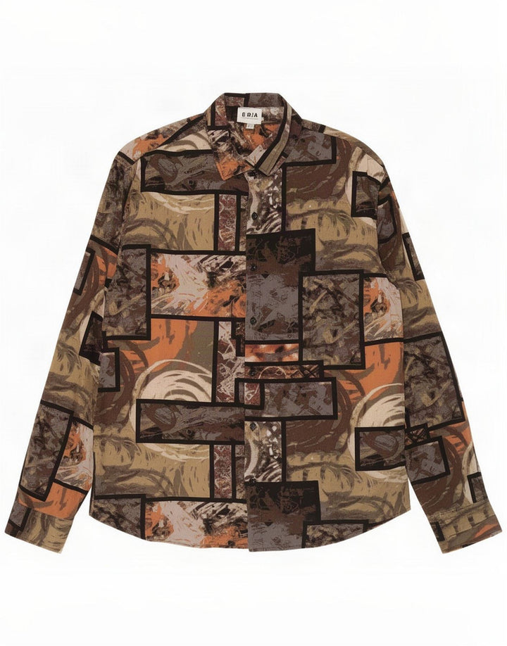 Camicia vintage da uomo grande in cotone patchwork multicolore