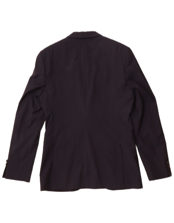 JAEGER Giacca blazer da uomo a 2 bottoni UK 36 piccola lana a quadri blu navy