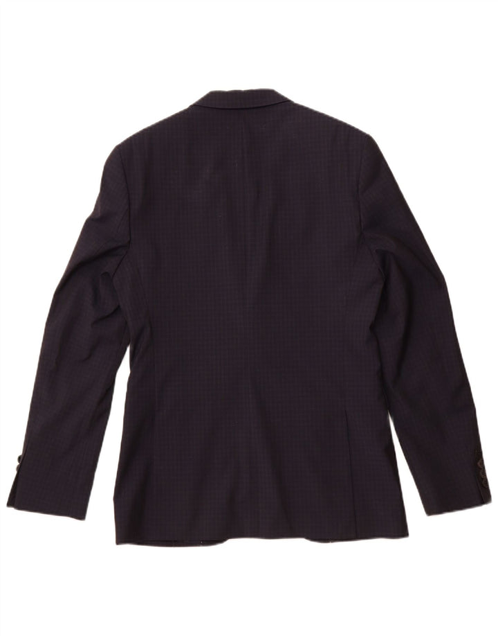 JAEGER Giacca blazer da uomo a 2 bottoni UK 36 piccola lana a quadri blu navy