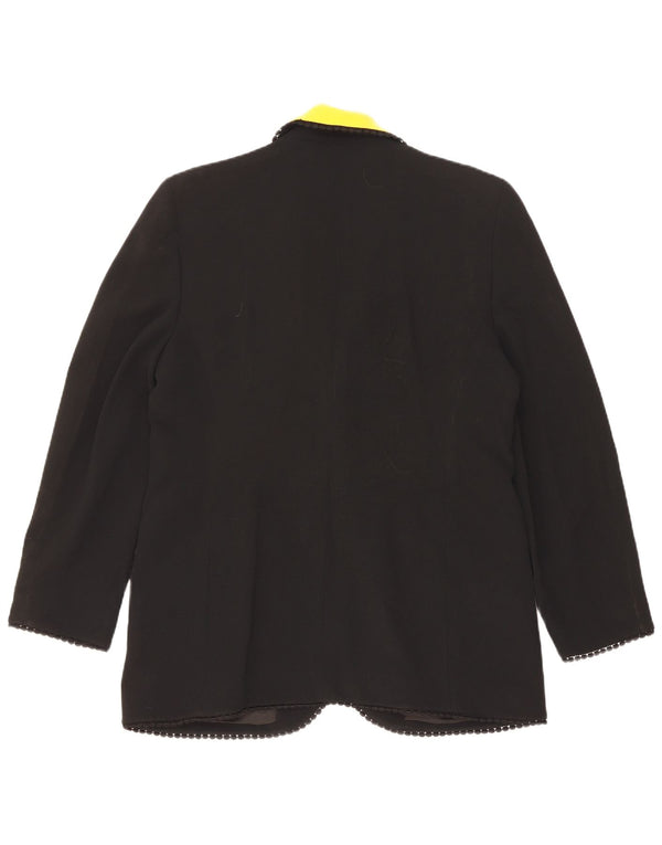 Giacca blazer vintage da donna a 1 bottone UK 14 grande acetato color block nero