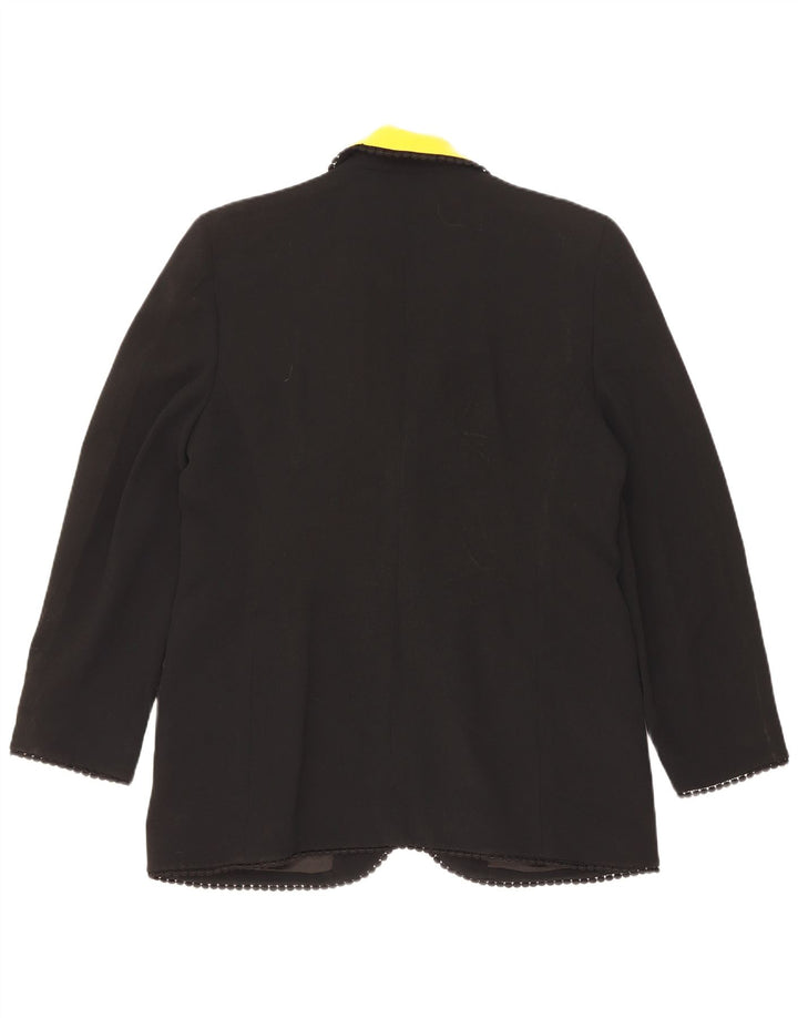 Giacca blazer vintage da donna a 1 bottone UK 14 grande acetato color block nero