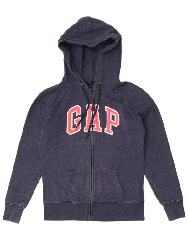 Maglione con cappuccio e zip grafica da donna Gap UK 10 piccolo cotone blu navy