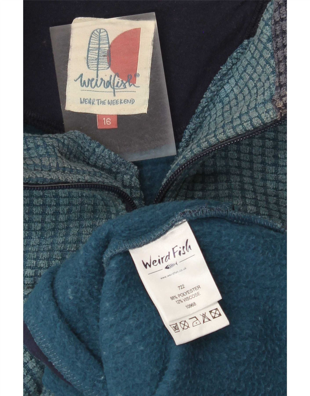 Maglione in pile da donna con collo con zip Weird Fish UK 16 grande poliestere blu