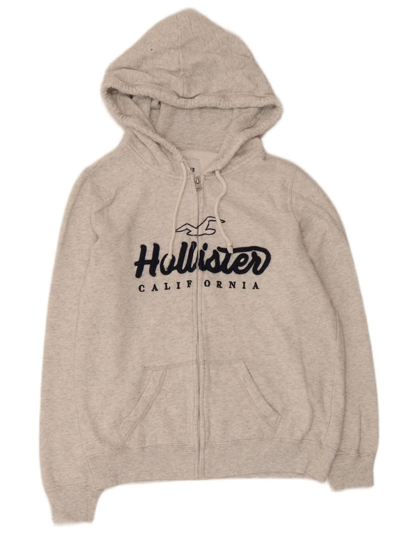Felpa con cappuccio e zip grafica Hollister da donna UK 14 Cotone grigio medio