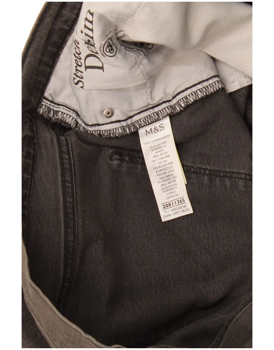 Jeans slim da uomo Marks & Spencer W36 L33 cotone grigio