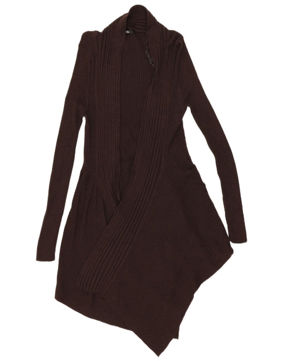 MARKS & SPENCER Maglione cardigan aperto lungo da donna UK 12 Marrone medio