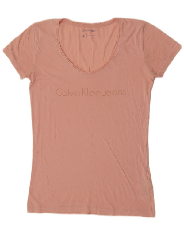 Calvin Klein Jeans T-shirt grafica da donna Top UK 18 XL Cotone rosa