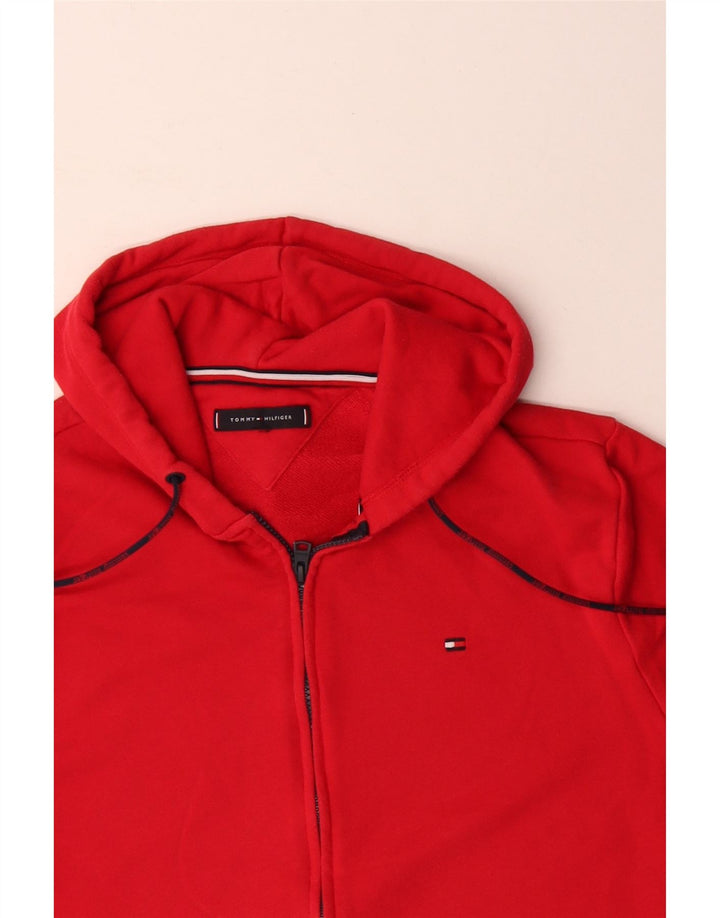 Maglione con cappuccio e zip grafica da uomo Tommy Hilfiger in cotone rosso medio