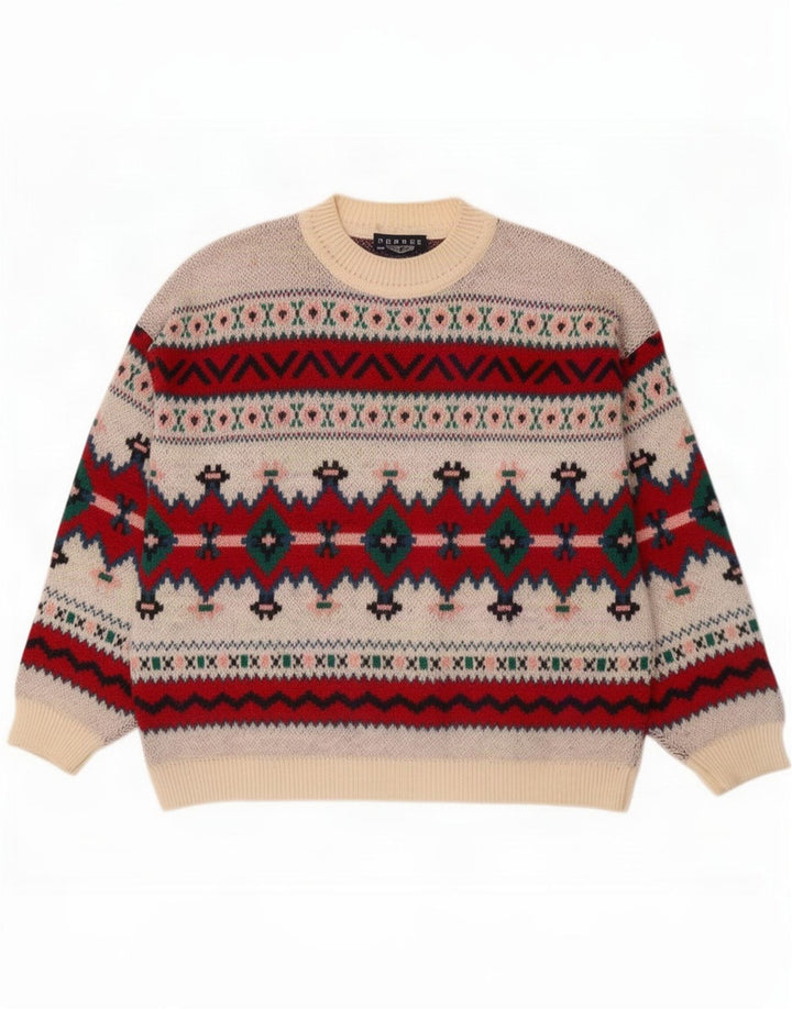 Maglione girocollo da uomo vintage in lana geometrica multicolore XL