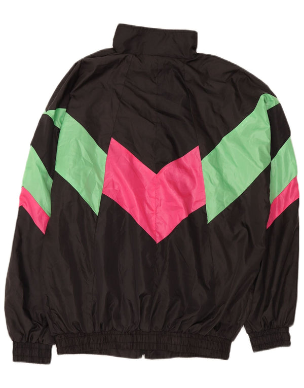 Vintage Mens Tracksuit Top Jacket XL Black Colourblock Polyester