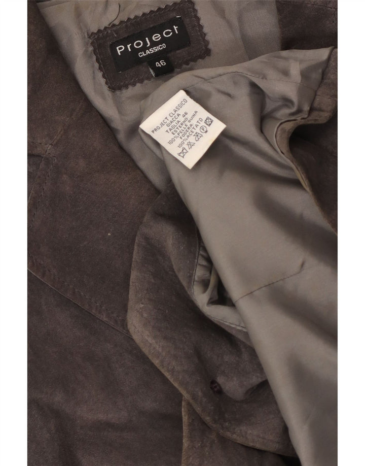 Giacca blazer in pelle scamosciata a 2 bottoni da donna Project IT 46 grande in pelle grigia