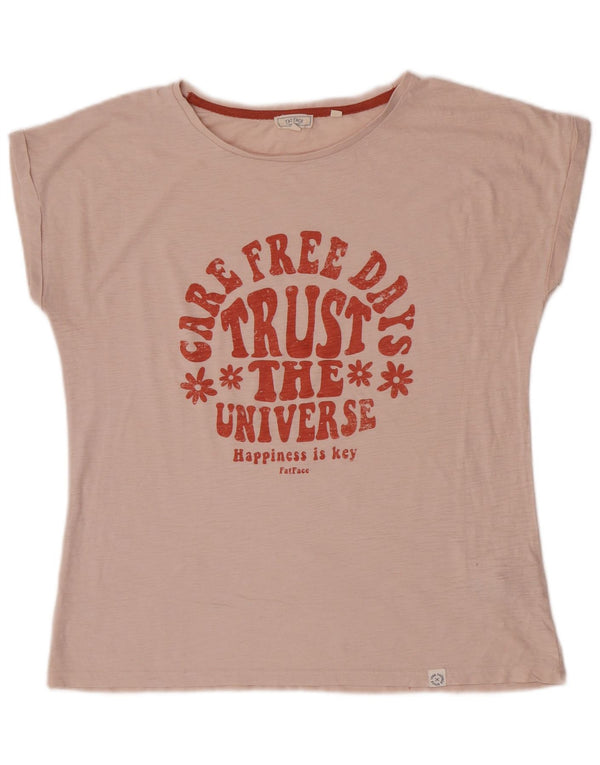 T-shirt grafica da donna Fat Face Top UK 14 grande cotone rosa