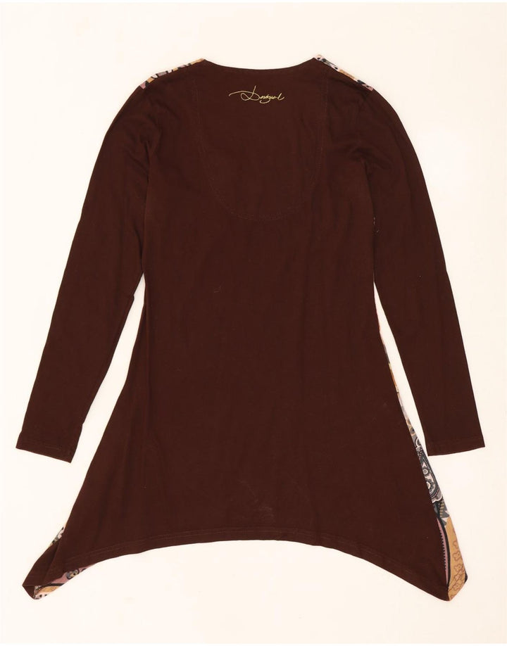 DESIGUAL Abito tunica asimmetrico grafico da donna UK 10 Piccolo floreale marrone