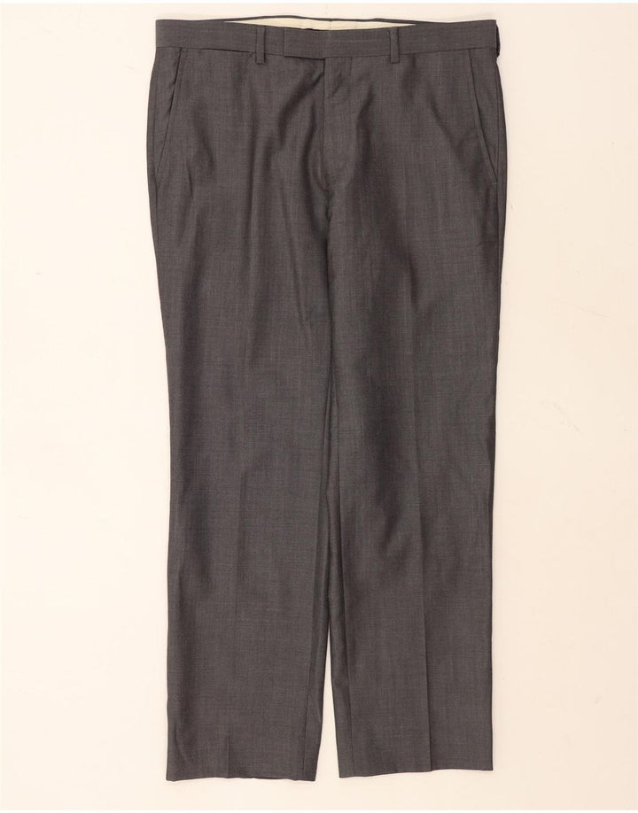 Pantaloni da abito dritti da uomo Marks & Spencer W34 L29 Lana grigia