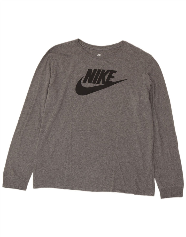 NIKE Top da uomo con taglio atletico grafico manica lunga XL grigio chiazzato