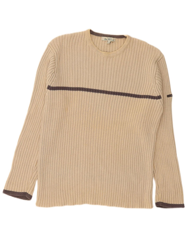 Maglione da uomo girocollo slim fit Ben Sherman a righe grandi beige