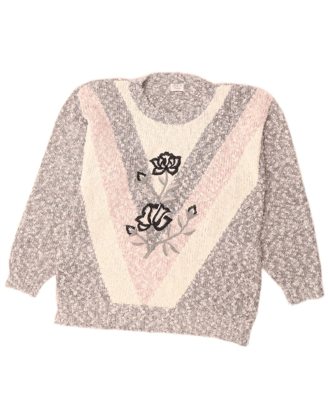 Maglione maglione girocollo da donna VINTAGE UK 14 Blocco colore grigio medio