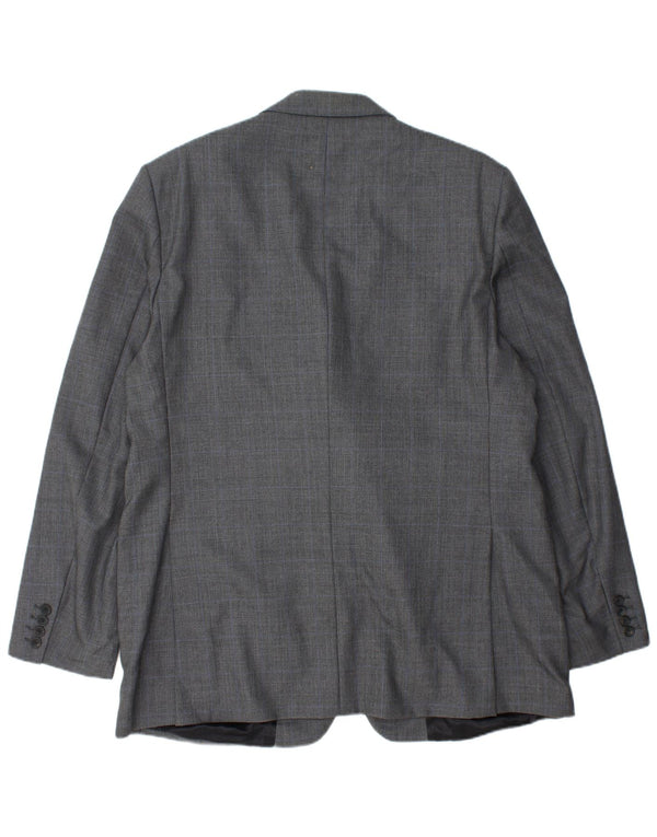 Giacca blazer da uomo a 3 bottoni AQUASCUTUM UK 48 4XL lana a quadri grigia