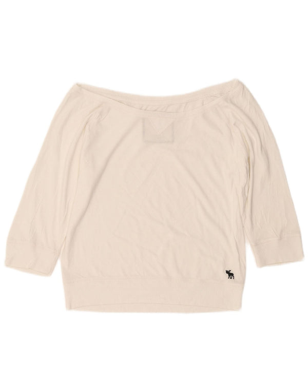 ABERCROMBIE & FITCH Maglione da donna con scollo a barca UK 16 Large Bianco