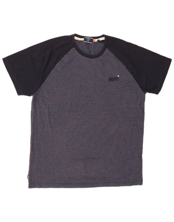 T-shirt da uomo SUPERDRY Top 2XL in cotone color block blu navy