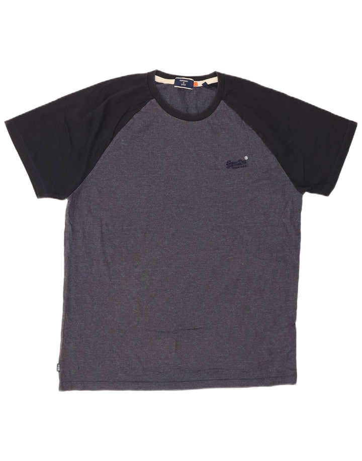 T-shirt da uomo SUPERDRY Top 2XL in cotone color block blu navy