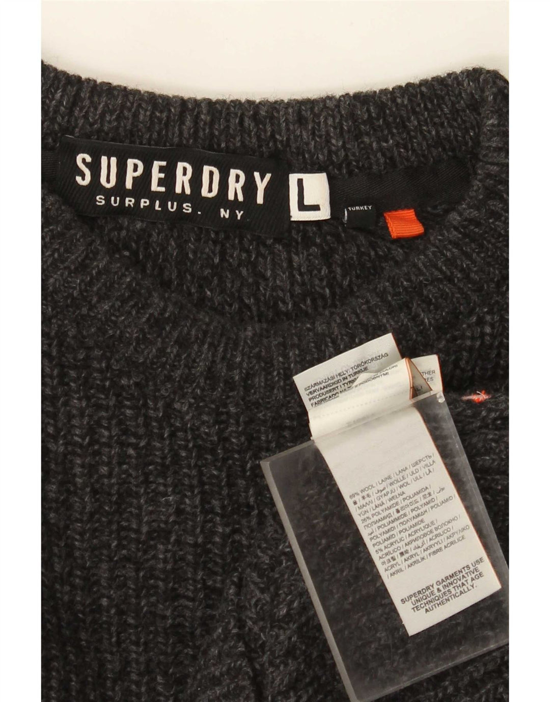 Maglione da uomo con scollo a barca Superdry, maglione grande in lana grigia