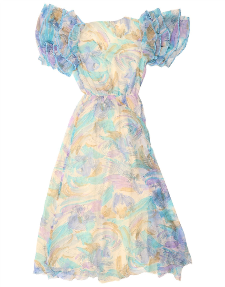 Abito lungo da donna con motivo astratto VINTAGE UK 12 Blu medio