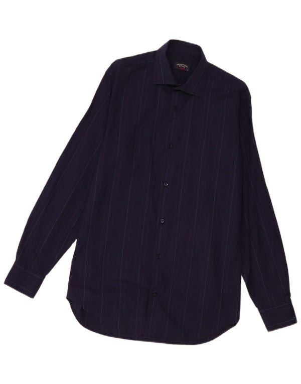 Camicia da yachting da uomo Paul & Shark taglia 38 cotone gessato medio blu navy