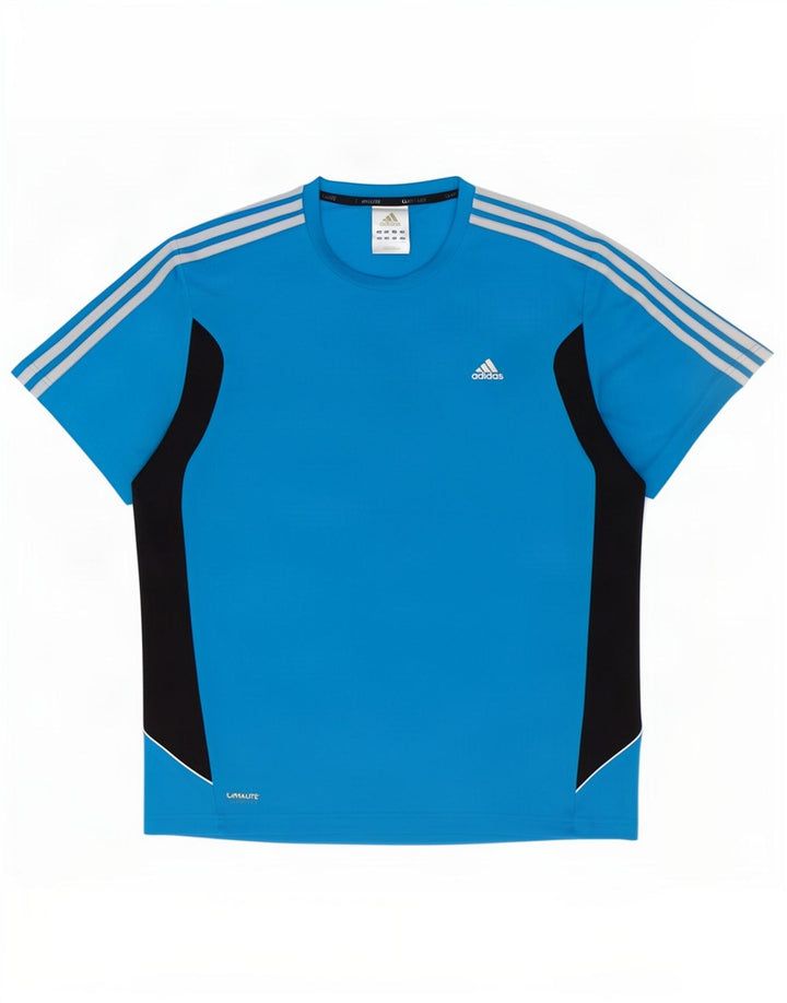 T-shirt Adidas Climalite da uomo, grande, in poliestere color block blu
