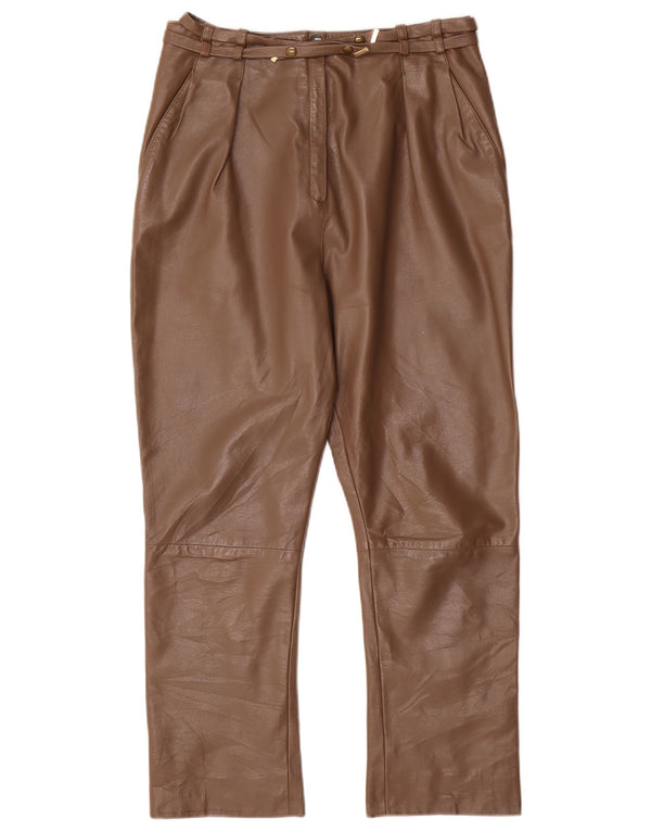 Pantaloni in pelle vintage da donna a vita alta W26 L24 Marrone