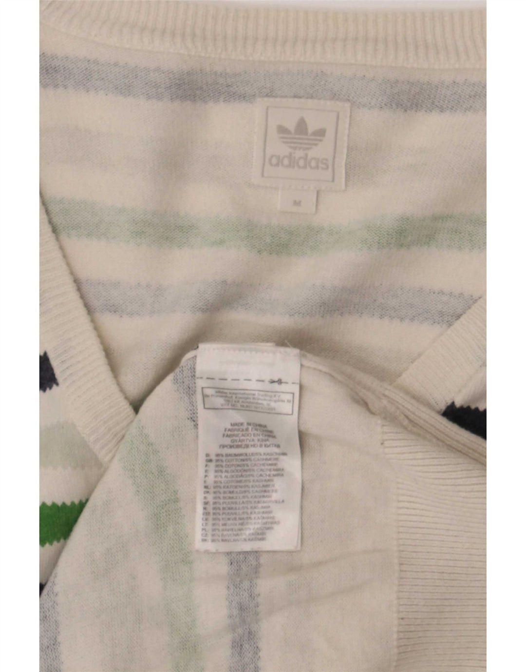 Maglione da uomo con scollo a V Adidas in cotone a righe multicolori medie