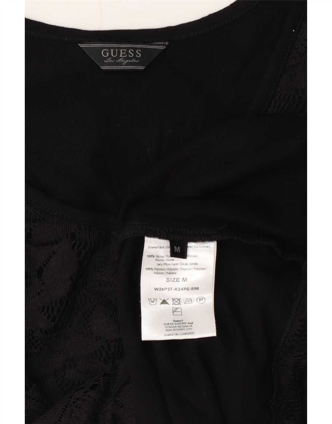 Guess Canottiera in pizzo da donna UK 14 Viscosa floreale nera media