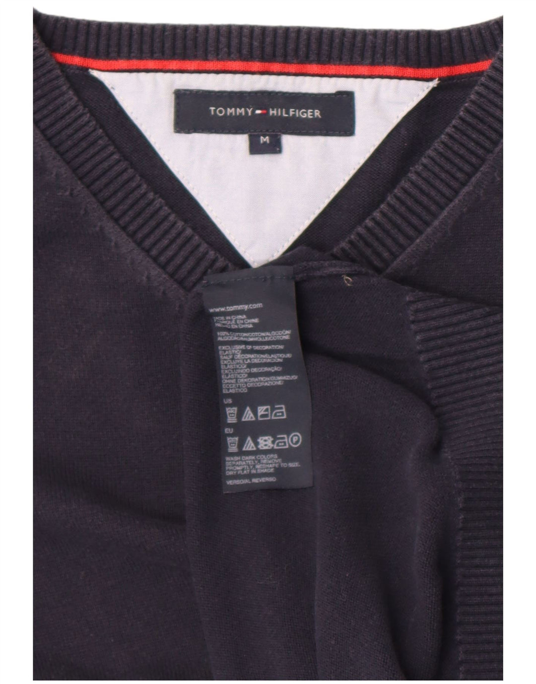 Maglione maglione con scollo a V da uomo Tommy Hilfiger cotone medio blu navy