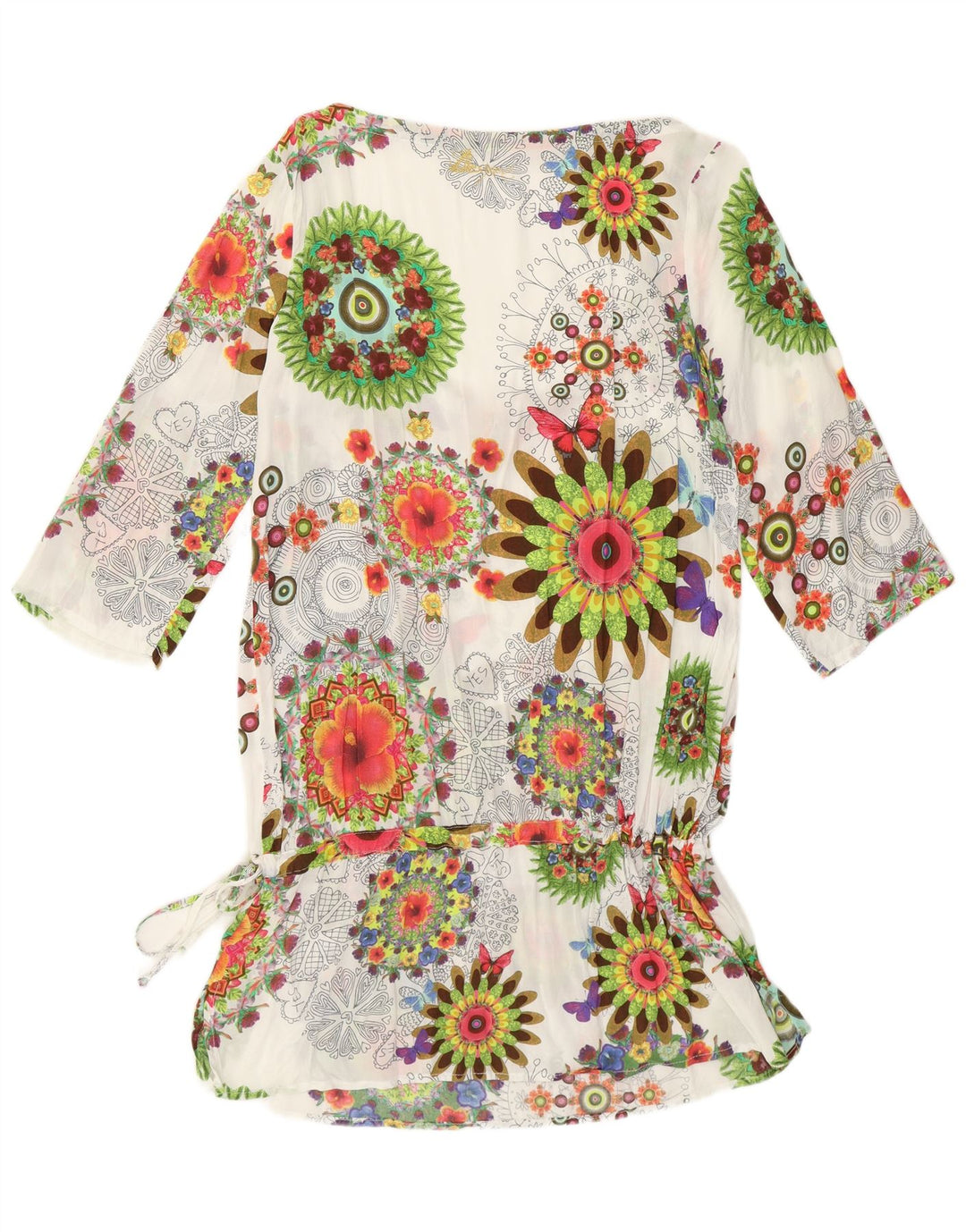 Desigual Donna Tunica Manica a 3/4 Top UK 12 Medio Bianco Floreale