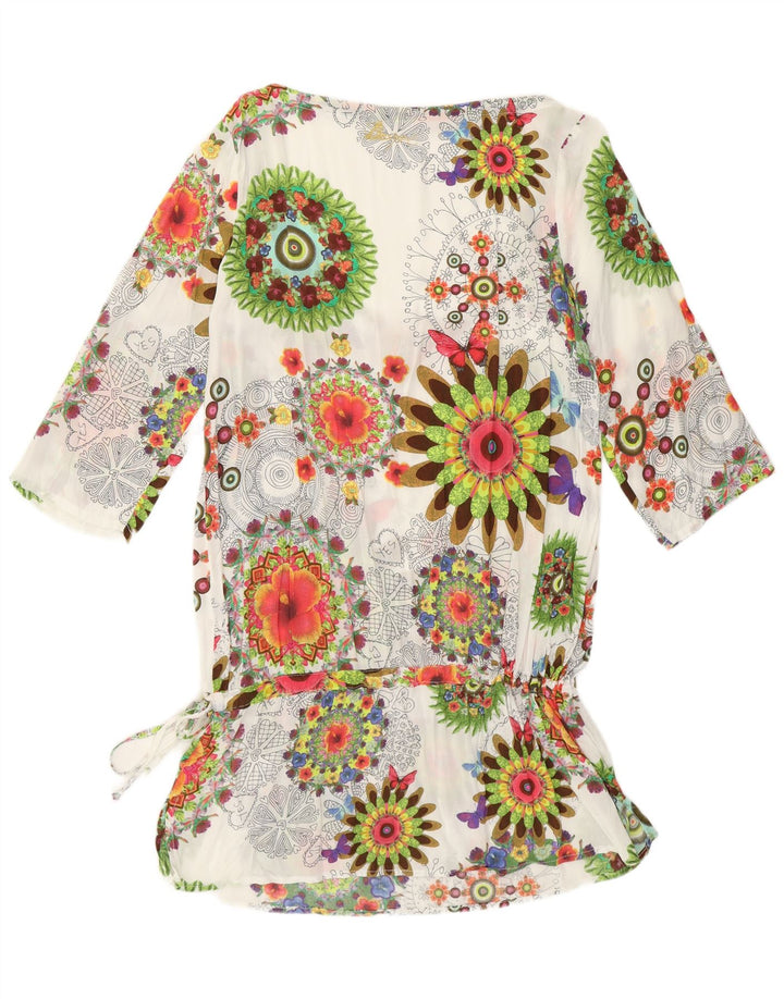 Desigual Donna Tunica Manica a 3/4 Top UK 12 Medio Bianco Floreale