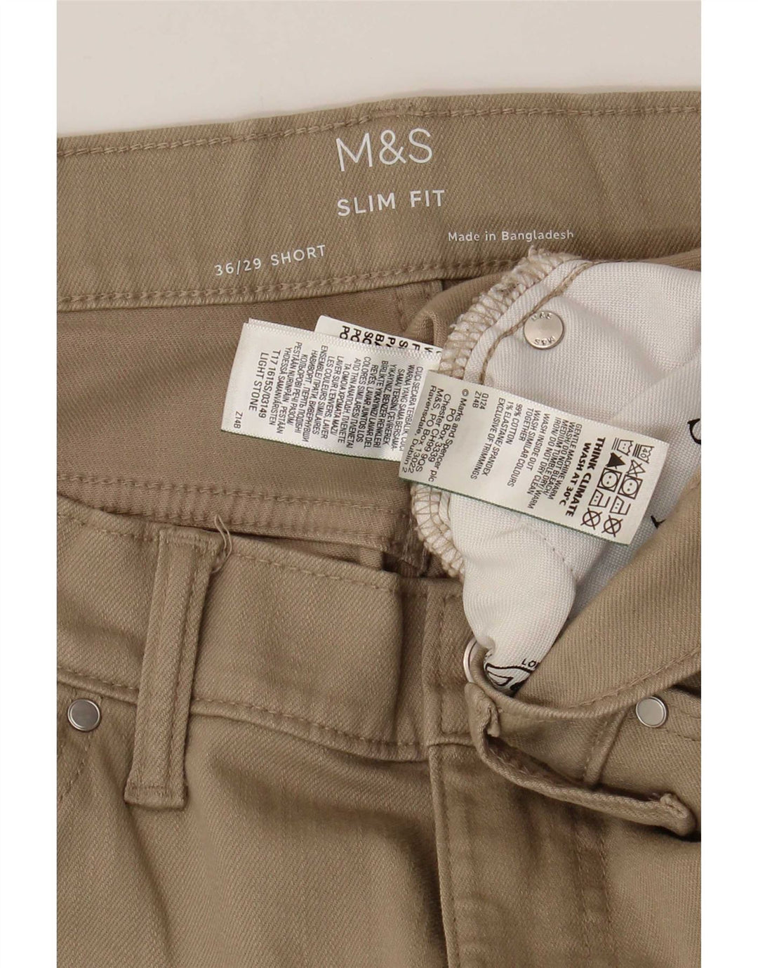 Jeans slim da uomo Marks & Spencer W36 L29 cotone beige