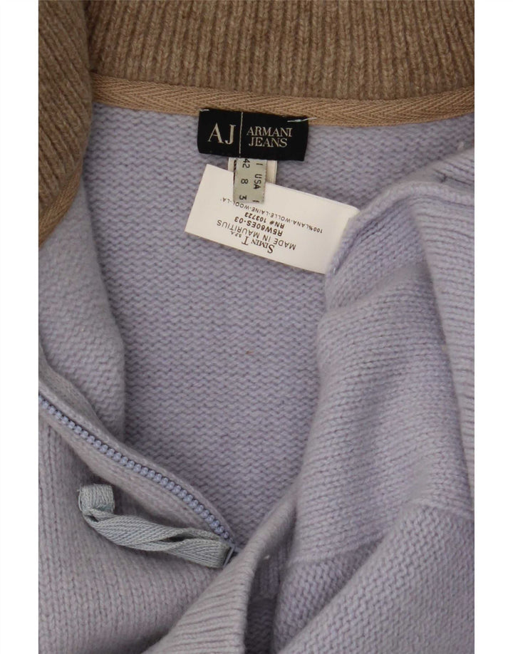 Maglione da donna Armani Jeans con collo corto e zip IT 42 Lana blu medio