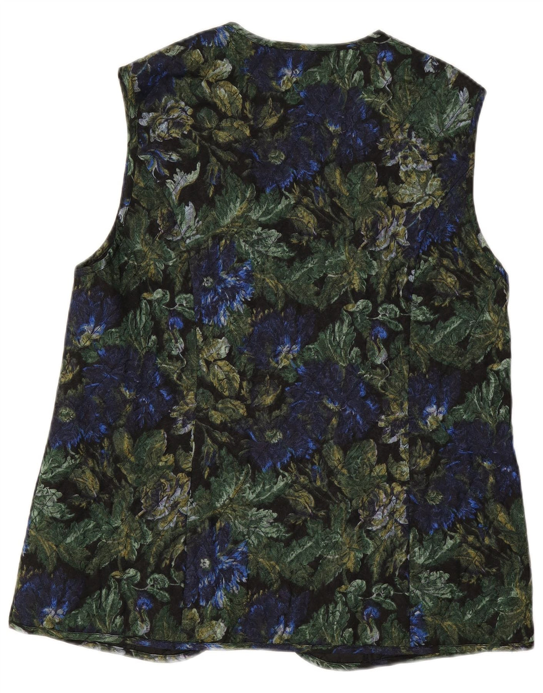 Gilet trapuntato aperto da donna VINTAGE EU 42 grande viscosa floreale nera