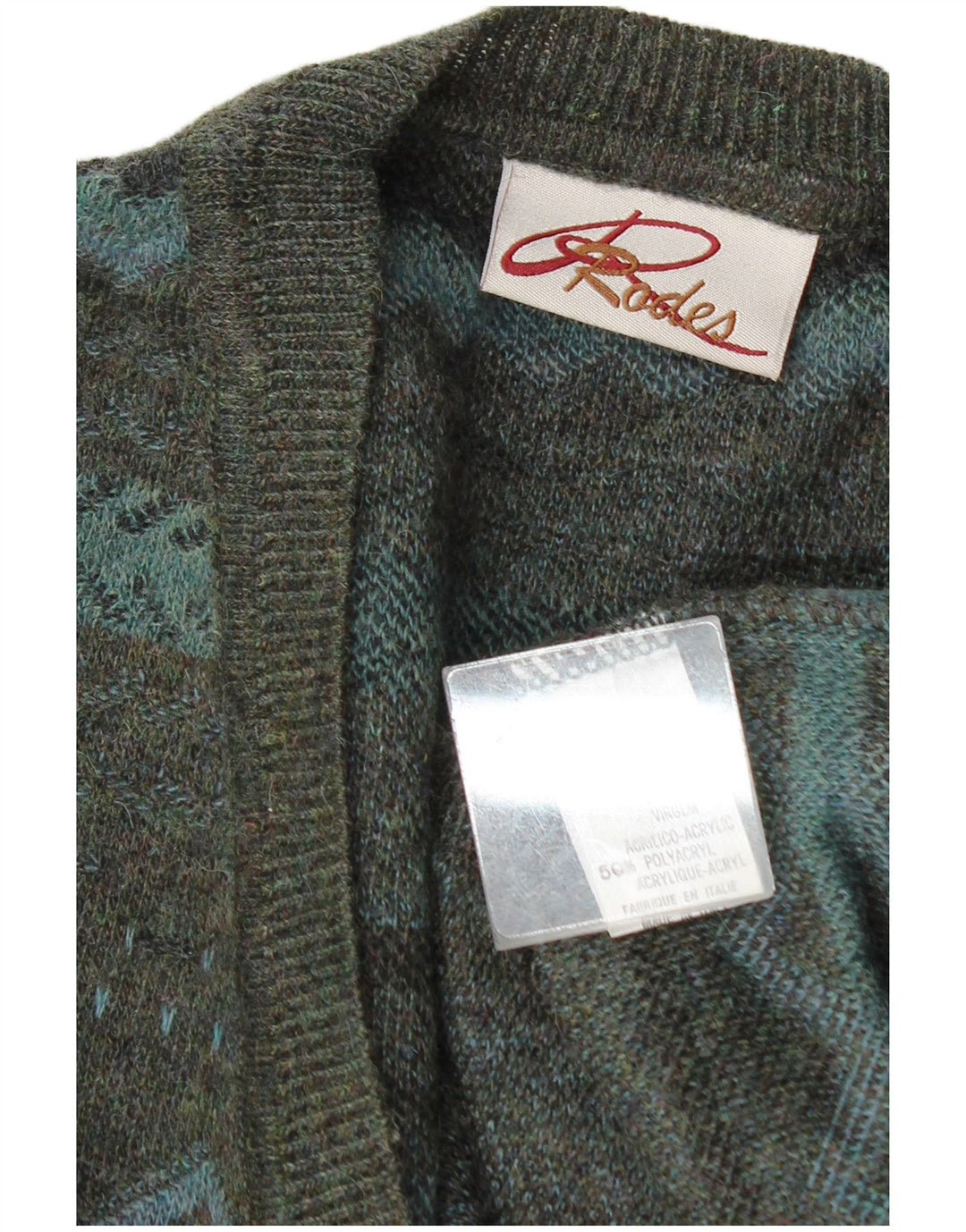 Rodes Maglione da uomo con scollo a V XL Verde lana geometrica
