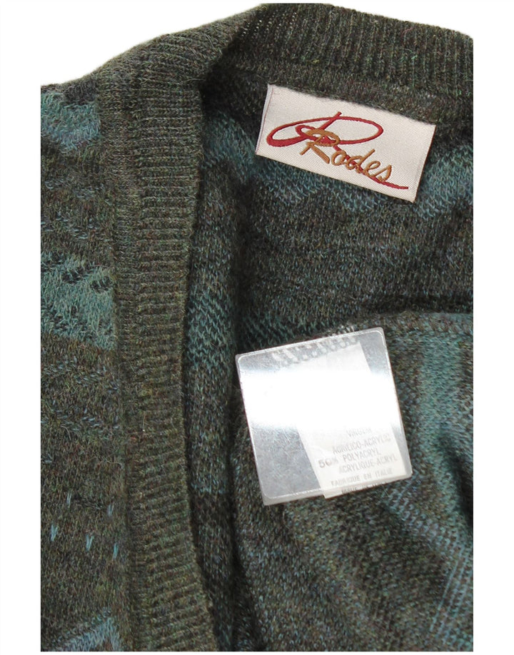 Rodes Maglione da uomo con scollo a V XL Verde lana geometrica