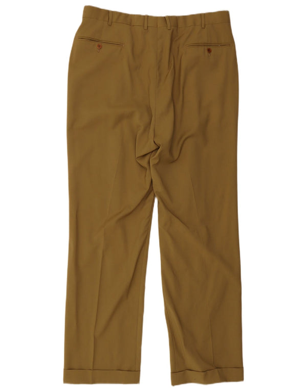Gieves & Hawkes Pantaloni da abito con pegging da uomo W38 L31 Lana Beige