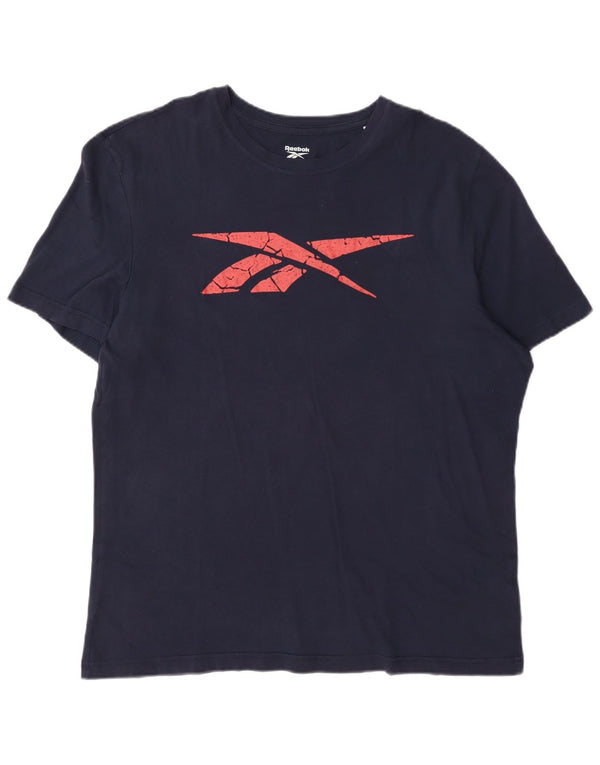T-shirt grafica da uomo Reebok Top XL in cotone blu navy