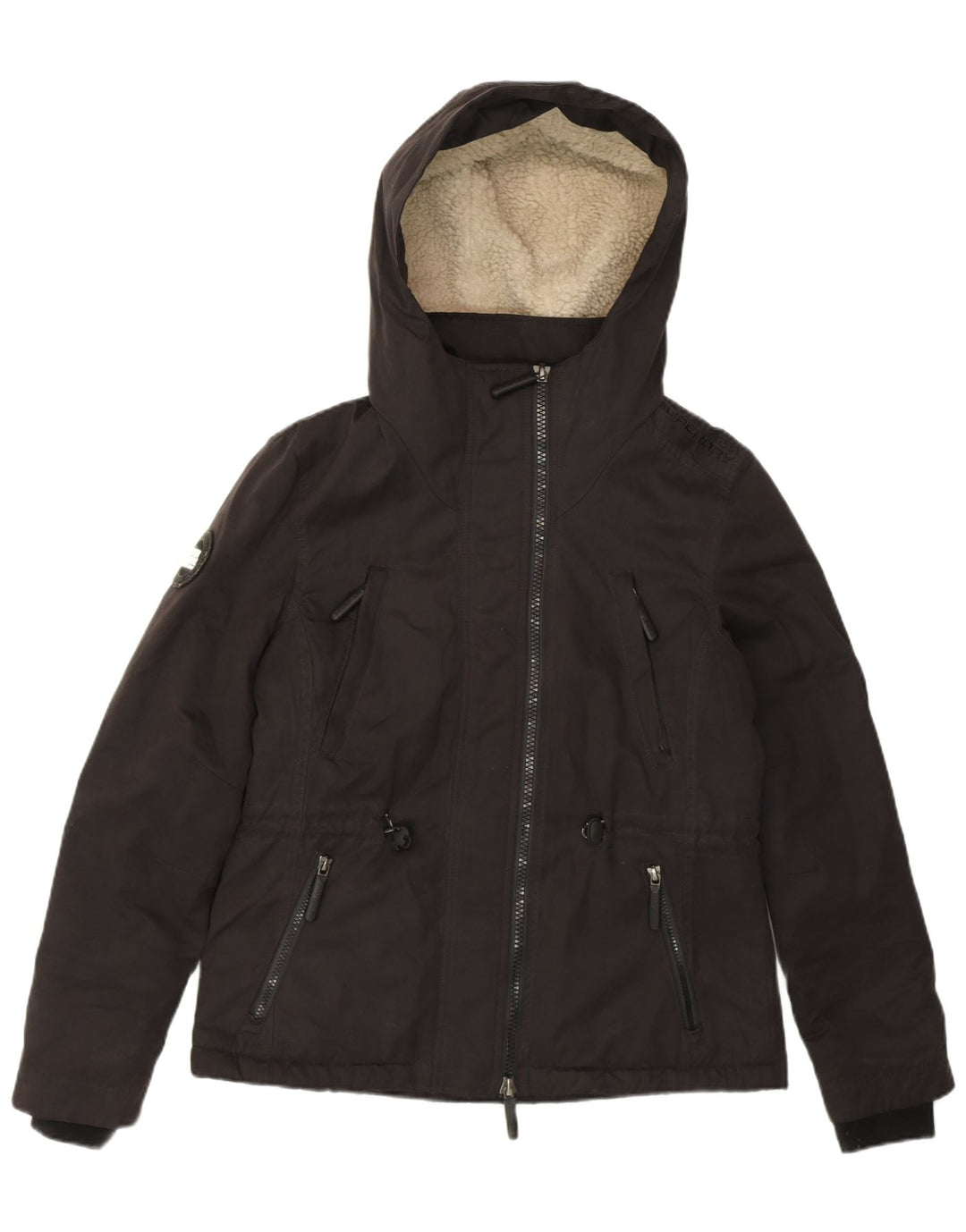 Giacca a vento con cappuccio Windparka da donna SUPERDRY UK 16 grande nera