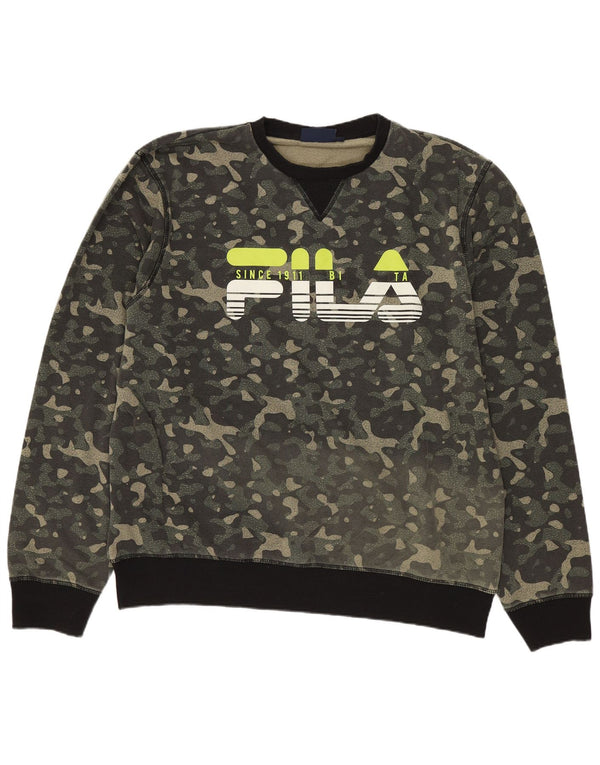 Fila Mens Graphic Sweatshirt Jumper XL Khaki Camouflage Cotton