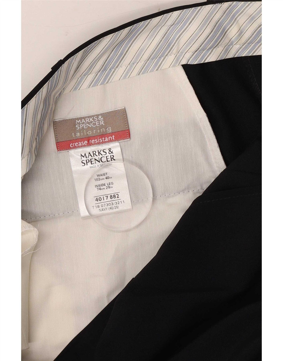 Pantaloni da abito con pegging da uomo Marks & Spencer W40 L29 poliestere blu navy